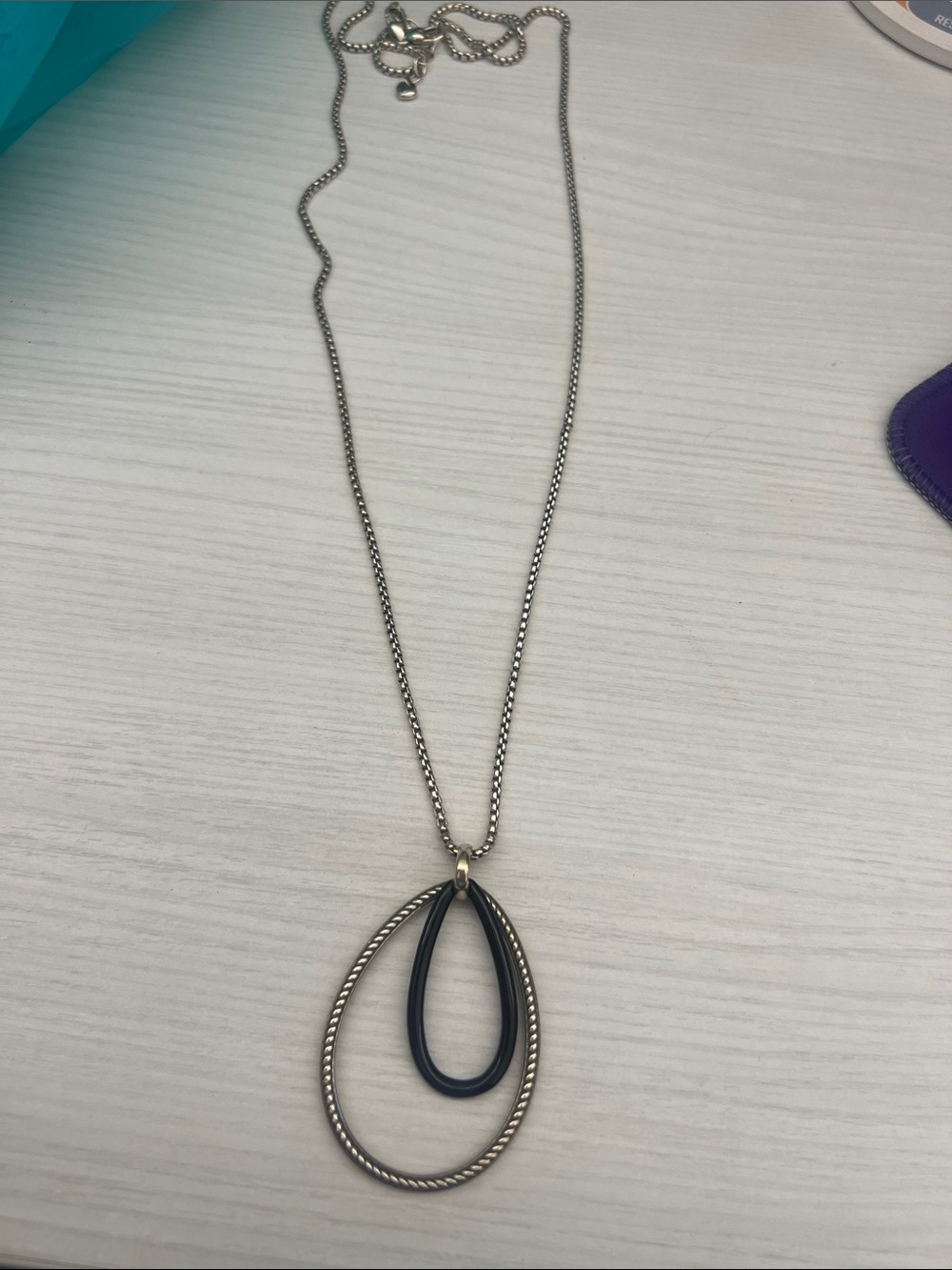 Brighton Silver-Tone Necklace with Black and Silver Teardrop Pendants
